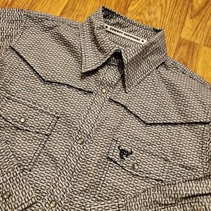Cowboy Hardware Shirt Boy Medium Black White Geometric Western Snap Rodeo New